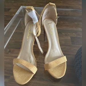 Lulus yellow ankle strap heel with wooden block heel